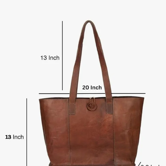 Brown Leather Tote Bag with Spacious Design and Classic Shape - Picture 2 of 12